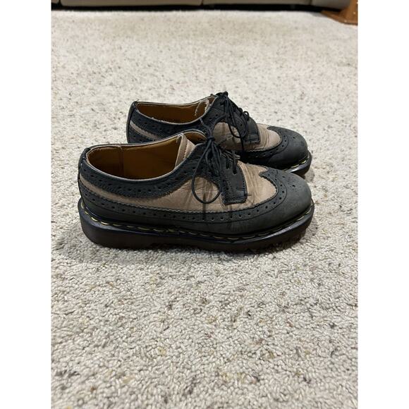 *RARE Vtg 90s Dr Doc Martens UK 4 / US 7 MIE Wing Tip Chunky Shoes Tan/Black J24 - Picture 2 of 9